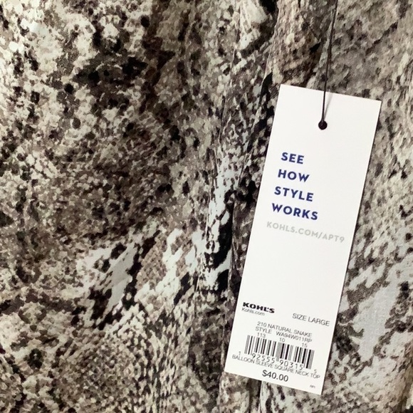 APT.9 NWT -Sz L - snake pattern flowy 2-way blouse - Picture 2 of 4